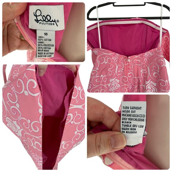 VTG Lilly Pulitzer Iron Maiden Strapless Dress 10 Cotton Pink Floral Butterfly - Picture 10 of 10